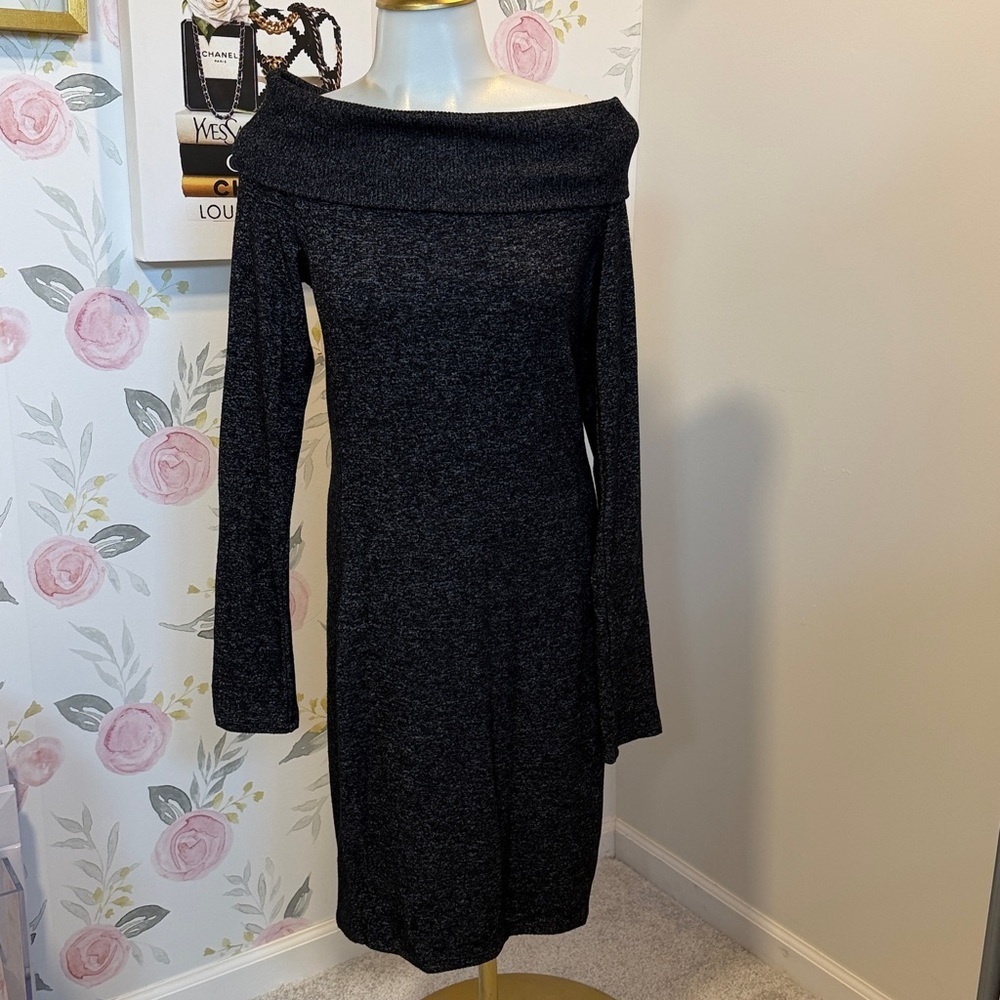 Express Fitted Sweater Dress Black/Grey